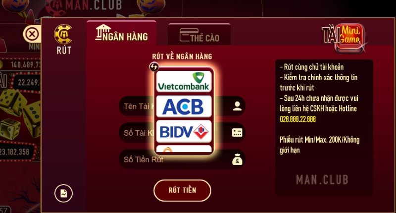 Cách rút tiền Manclub nhanh nhất